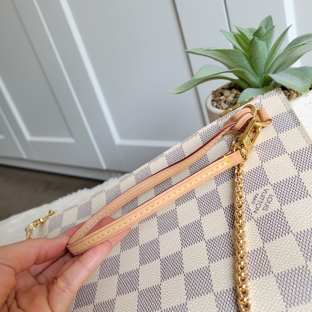 Louis Vuitton Neverfull Clutch Wristlet Damier Azur Rose Ballerine - Mm - Picture 5 of 17